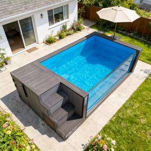 Piscine familiale de petite taille, terrasse de patio, terrasse en bois, piscine hors sol en fibre de verre, piscine de plongeon, spa chaud, piscine conteneurisée - Product Image 4