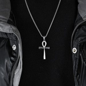 Popular yunnique style ancient Egyptian Ankha diamond-encrusted cross necklace pendant for men, colorfast <b>titanium</b> - Product Image 3