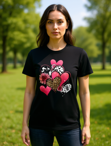 T-Shirt Casual da Donna con Stampa a Cuori, Manica Corta, Collo Tondo, 100% Cotone Jersey, Vestibilità Comoda, Stile Primavera-Estate - Product Image 2