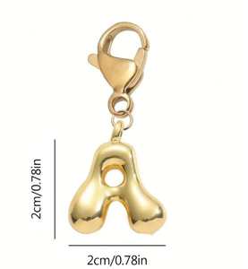 Perles en forme de lettres de l'alphabet en or véritable plaqué A~z, breloques initiales, pendentif en forme de lettre bulle pour porte-clés DIY, pour collier - Product Image 6