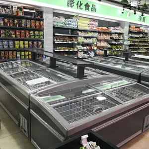 Supermercado carne tipo isla enfriador congelador comercial