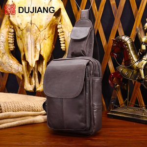 Dujiang Men's Chest <b>Bag</b> Genuine Leather Large Capacity Outdoor Casual Crossbody <b>Bag</b> Solid Color B246 - Product Image 1