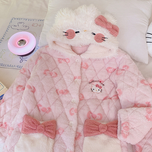 Ensembles de vêtements de nuit, pyjamas d'hiver, robe en coton à trois couches, robe de chambre à motif de dessin animé, poche Kt, pyjama mignon pour filles - Product Image 5