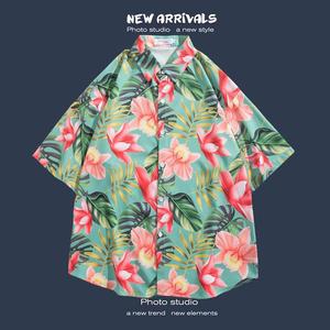 Ensemble de plage avec chemise florale à manches courtes, veste décontractée ample pour couple, idéale pour les voyages en plein air - Product Image 6