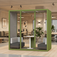 Cabine insonorisée de bureau moderne ultra-mince en aluminium avec cadre réglable et LED vertes, modulaire, pour immeubles de bureaux, villas, hôpitaux