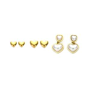 Juego de pendientes de corazón chapados en oro, acero inoxidable 316L, joyería de moda para mujer - Product Image 1