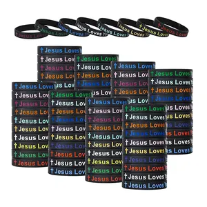 fabrik individuelle mode schwarz christlicher glauben silikon gummi-armband herren jesus kreuz muster armband in los