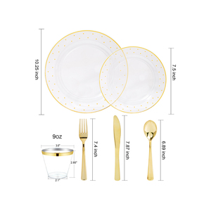 <span class=keywords><strong>Servizio</strong></span> 150 pezzi per 25 <span class=keywords><strong>eleganti</strong></span> trasparenti con Set di stoviglie a pois in oro bicchieri per banchetti in plastica per feste tazze con posate posate - Product Image 5