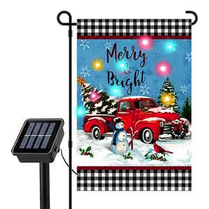 LED Lighted Garden Flag 12 x 18 Inches Double Sided, Battery Operated LED Yard Lawn Flag for Outdoor Patio Decorations