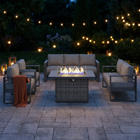 Ensemble de canapés d'extérieur de luxe moderne avec structure en aluminium gris et table brasero au propane, mobilier de jardin et de terrasse, groupe de salon à assise profonde
