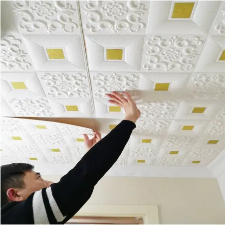 Décoration de toit papier peint 3d solide plafond autocollants muraux salon chambre auto-adhésif imperméable toit plafond autocollants muraux