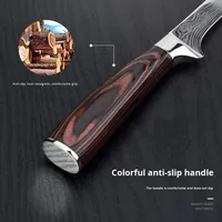 Couteau à désosser ambidextre de 6 pouces en acier inoxydable CR17 à motif Damas, personnalisable avec logo, pour découpe de viande et boucherie, finition laser bois