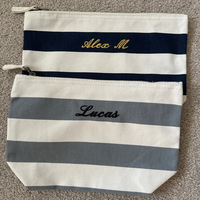 Sac d'accessoires en toile de coton nautique avec logo brodé personnalisé Trousse de toilette à rayures brodées Trousse de cosmétique de voyage