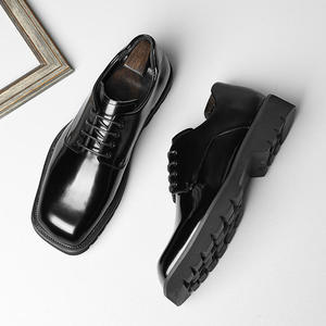 Chaussures décontractées pour hommes personnalisées, à lacets, taille 44, bout carré, en cuir noir, semelle épaisse, chaussures habillées et richelieu pour hommes - Product Image 5