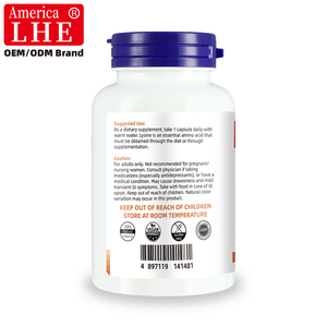 ผู้ผลิตอาหารเสริมสารอาหาร L-Lysine สารสกัดจากพืช ช่วยเสริมสร้างการสร้างคอลลาเจน สำหรับผู้ชายและผู้หญิง 200 แคปซูล L-Lysine - Product Image 3