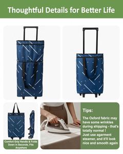 Reusable Polyester Grocery <b>Bag</b> Zipper Handled <b>Foldable</b> Rolling Tote Shopping Trolley with Wheels - Product Image 5