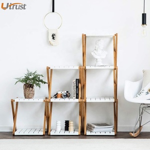 Cómodo Durable barata bambú libro de esquina estante moderno estantes estantería de madera escalera blanco mdf con 4 niveles - Product Image 4