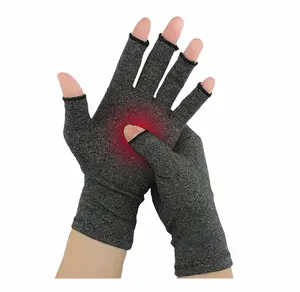 Fingerless Grey Heated Spandex Hands Anti Compression Arthritis Gloves Free Sample For Relieves Pain