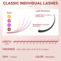 Extensions de cils individuels en gros, effet éventail facile, noir mat naturel, bouquets de faux cils, marque privée, boîte pour salon de beauté