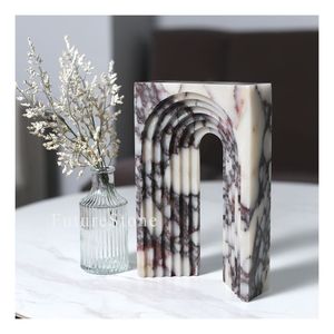 Sujetalibros de adorno de mármol de <span class=keywords><strong>Viola</strong></span> de Calactta Natural con forma de puente de lujo para decoración del hogar tienda de lujo artesanías de mármol Decoración de mesa - Product Image 1