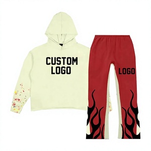 Nouvel ensemble de survêtement streetwear pour homme en molleton technique de haute qualité avec logo personnalisé, pantalon évasé de jogging et impression en relief audacieuse - Product Image 1