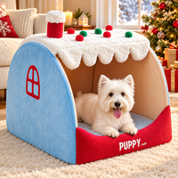 Lit pour animaux de compagnie de Noël, lit douillet en peluche pour chien, abri pour chat d'intérieur avec coussin amovible
