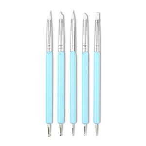Juego de 5 pinceles de silicona de doble punta para decoración de uñas, herramientas para puntear con forma de pétalo de flor, bolígrafos de tallado en rojo, azul y rosa - Product Image 1