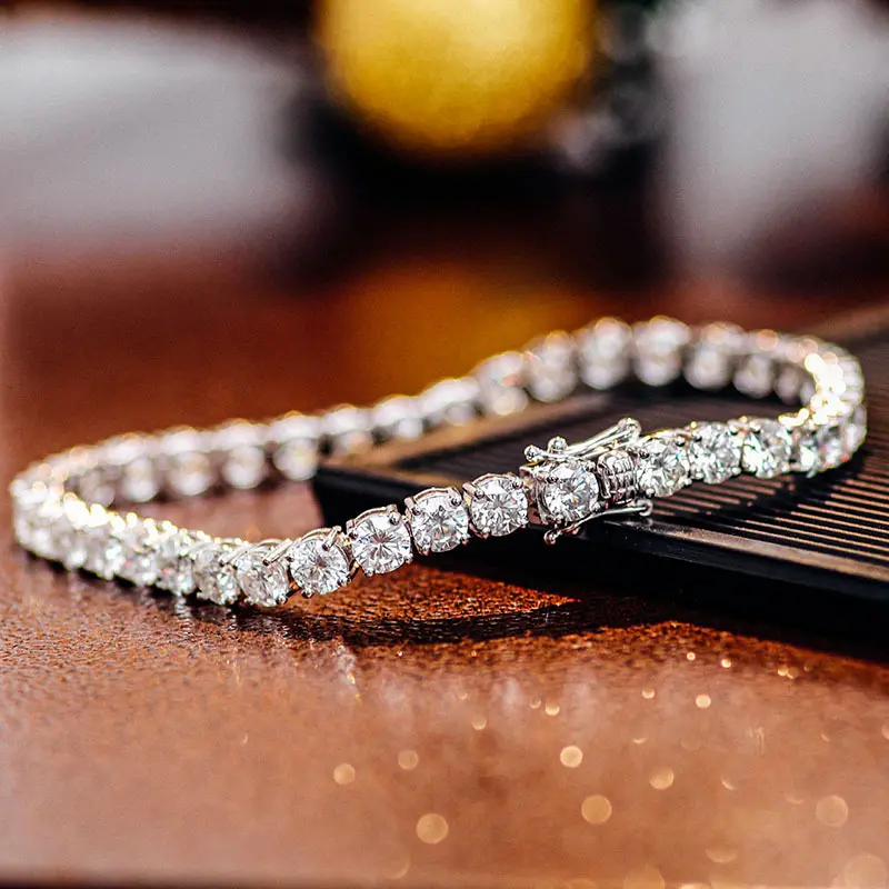 Lerca en popüler tenis bilekliği mücevherat 10K 14K 18K katı beyaz altın 3MM Moissanite elmas bilezik Lady için