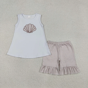 Conjunto de Dos Piezas para Niños, Primavera-Verano, Casual, con Bordado de Conchas, sin Mangas, Ecológico, Spandex/Poliéster, para Combinar entre Hermanos - Product Image 4