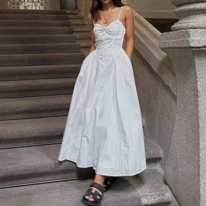 2025 alla moda abito bianco senza schienale lungo fino al pavimento da donna stile donna gonna a schiena naturale intrecciata - Product Image 4