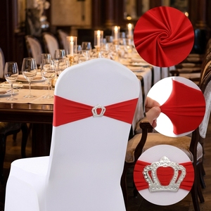 Housse de chaise en spandex de qualité supérieure avec boucle couronne, bande élastique universelle pour chaise, nœud sans attache pour la décoration de mariages, banquets et événements - Product Image 1