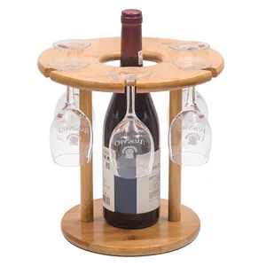 Soporte de madera de bambú para botellas de vino, estante de secado de vidrio con 6 soportes