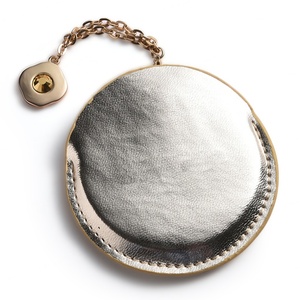 Small Round Metal Custom Cosmetic Pocket Make up Antique Gold Mirrors With Leather Cases and Tassels - Product Image 3