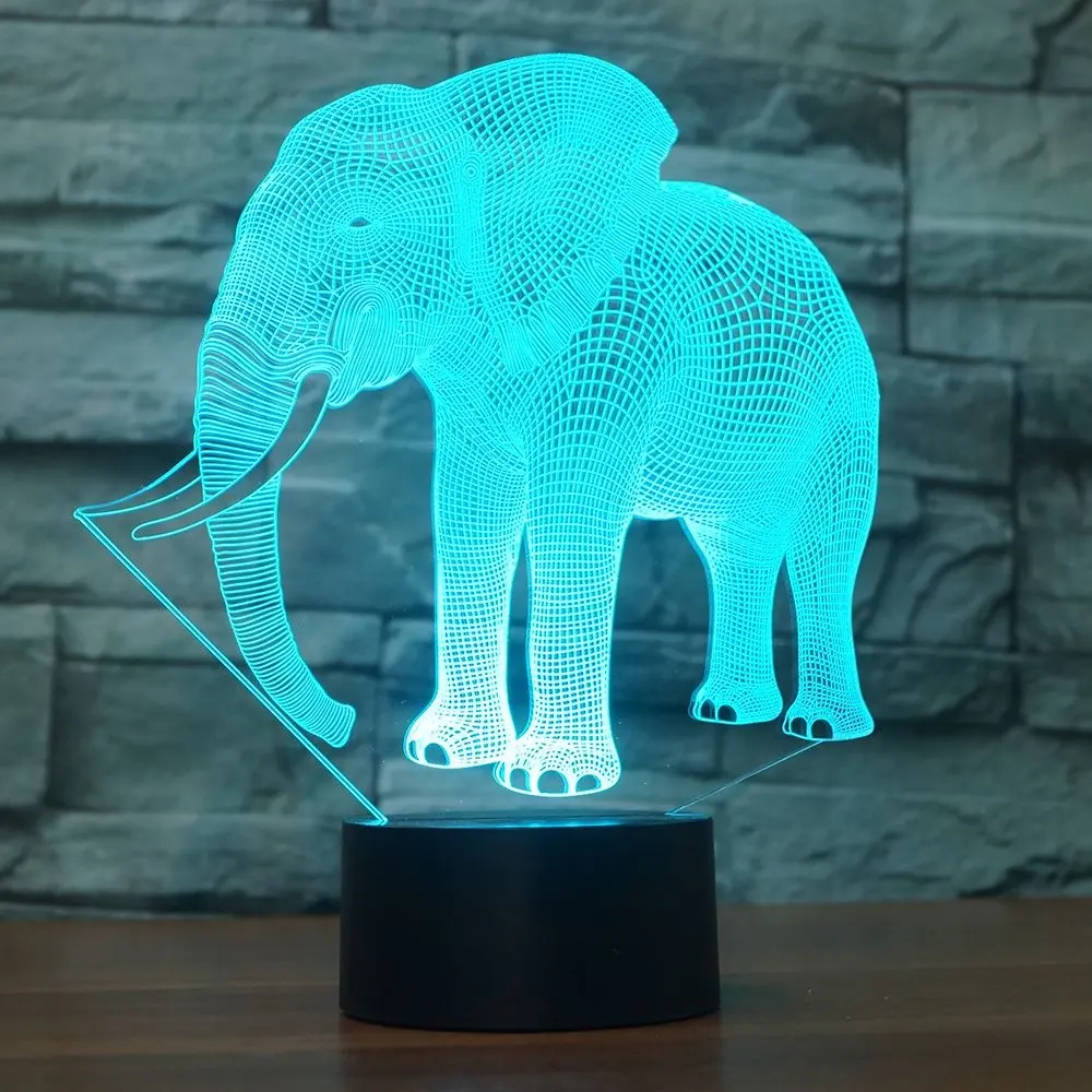 جديد مدهش 3d الوهم الفيل الصمام أضواء ليلية مع 7 ألوان مصباح تزيين المنزل
