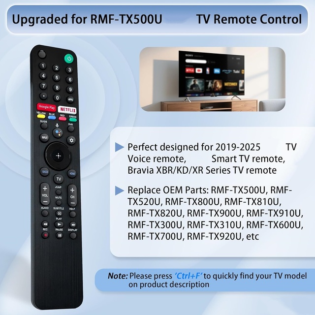 RMF-TX500U VOICE Use for Sony TV Remote Control Replace RMF-TX520U RMF-TX600U, Fits 2019-2026 Bravia Smart TV XBR KD XR