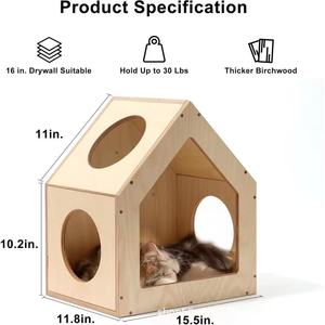 Wooden Wall Mounted Cat <b>House</b> 11.8x15.5x11in Durable Birchwood Cat <b>Bed</b> For Small Cats - Product Image 1