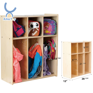 Montessori Kindergarten Coat Locker Nursery <strong>Cubby</strong> Storage Organizer With Hook Wooden Daycare Furniture With 4 <strong>Cubbies</strong> and Mirror - Product Image 1