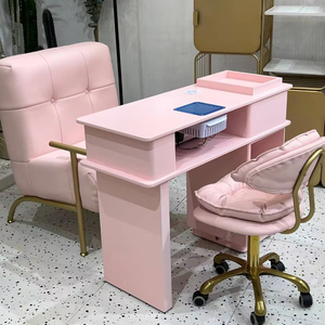 Ensemble table et chaise de salon de manucure de style moderne en bois rose, collection Unique Modern Beauty - Product Image 1