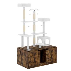 Zeitgenössischer Katzen-Kletterbaum aus Massivholz - Haustierfreundliche Katzenvilla: Sprungplattform, Plüschbett & All-in-One Katzenschrank - Product Image 1
