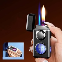 Nouveau briquet à cigare à allumage direct, double flamme, rechargeable, avec fenêtre, logo personnalisé, pour homme