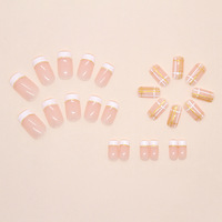 Haute qualité prix de gros enveloppes ongles rose Plaid Design faux ongles avec colle français cercueil Glam décoration ongles réutilisables