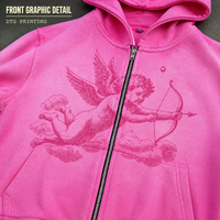 Sweat-shirt à capuche court rose RAMAX 500GSM, lourd, avec motif graphique, streetwear, pour femmes et hommes, personnalisable OEM ODM, vente en gros