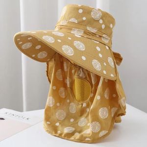 หมวกบักเก็ตลายจุดสีชมพูพร้อมที่ป้องกันคอ บังแดดระบายอากาศได้ดีสำหรับผู้หญิงใช้กลางแจ้ง - Product Image 4