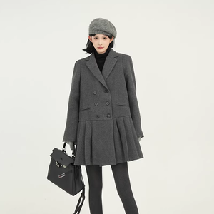 Abito da donna grigio con risvolto <span class=keywords><strong>e</strong></span> maniche lunghe, autunno <span class=keywords><strong>e</strong></span> inverno, stile coreano, gonna corta in lana ampia - Product Image 5