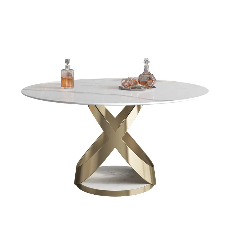 Grote Foshan Fabriek Moderne Luxe Italiaanse Marmer Top En Metalen Poot 6 Stoel Eettafel Set