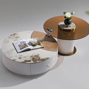 Muebles de Sala de Estar Modernos y Lujosos, Juego de Mesa Redonda para <span class=keywords><strong>Café</strong></span> y Té con Estructura Metálica, Fácil de Limpiar - Product Image 2