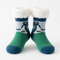 Chaussettes d'hiver épaisses en coton antidérapantes pour enfants avec logo personnalisé, motif dinosaure mignon, vente en gros