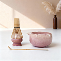 Ensemble de matcha japonais personnalisé rose, poudre de thé vert, 7 pièces, fouet en bambou, bols, ensemble de matcha pour le thé, le café, ensemble de fouet à matcha