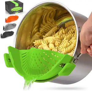 BPA Free Kitchen Foldable Adjustable Silicone Food Snap Strainer Snap N Strain Pot Strainer For All Pots and Pans