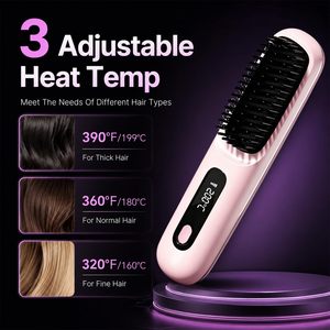 Peigne lisseur personnalisé avec logo, professionnel, sans fil, 4 niveaux de température réglables, brosse à cheveux à double usage (sec et humide) pour la maison - Product Image 3